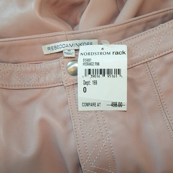 Rebecca Minkoff Mina Pink 100% Leather Lambskin Hydrangea Shorts New NWT Size 0 - Picture 8 of 8